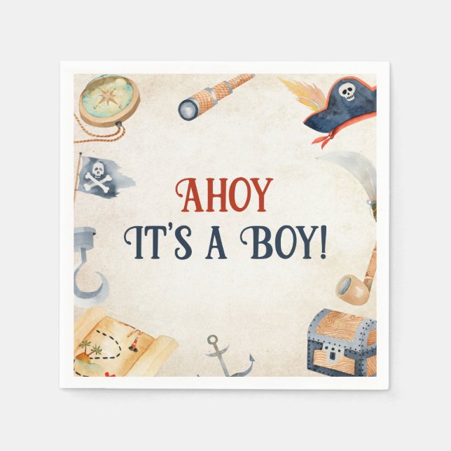 Serviette En Papier Ahoy C'est un Baby shower de pirates (Devant)