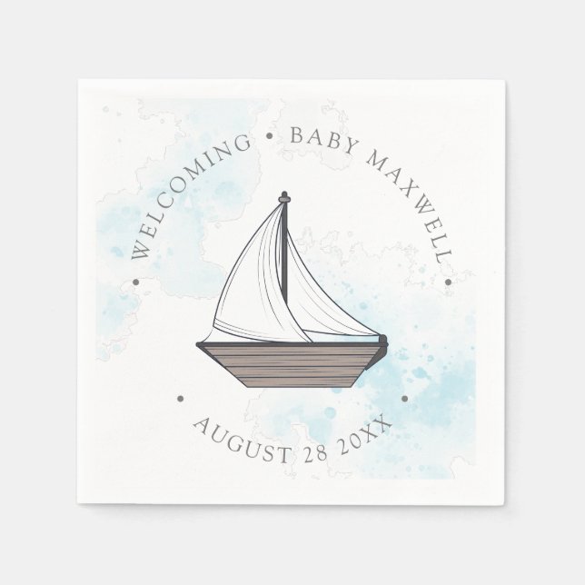 Serviette En Papier Ahoy ! C'est un garçon ! Baby Sailboat Baby (Devant)