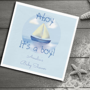 Serviette En Papier Ahoy c'est un garçon ! Baby Shower Bleu