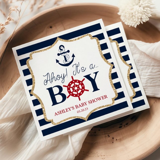 Serviette En Papier Ahoy C'est un garçon Baby shower bleu marine nauti (Créateur téléchargé)