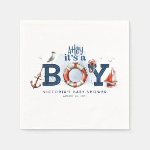 Serviette En Papier Ahoy C'est un garçon Baby shower nautique