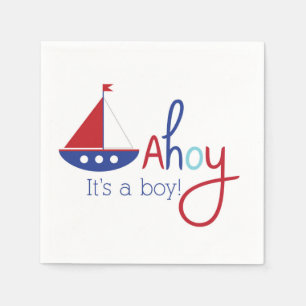 Serviette En Papier Ahoy c'est un garçon ! Baby shower nautique servie