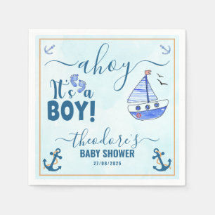 Serviette En Papier Ahoy est un Boy Sailboat Baby shower aquarelle