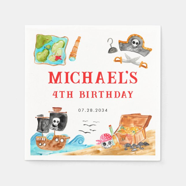 Serviette En Papier Ahoy Shipmates Treast Hunt Ship Pirate Anniversair (Devant)