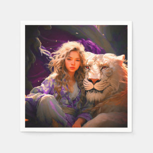 Serviette En Papier Ai Girl et Lion