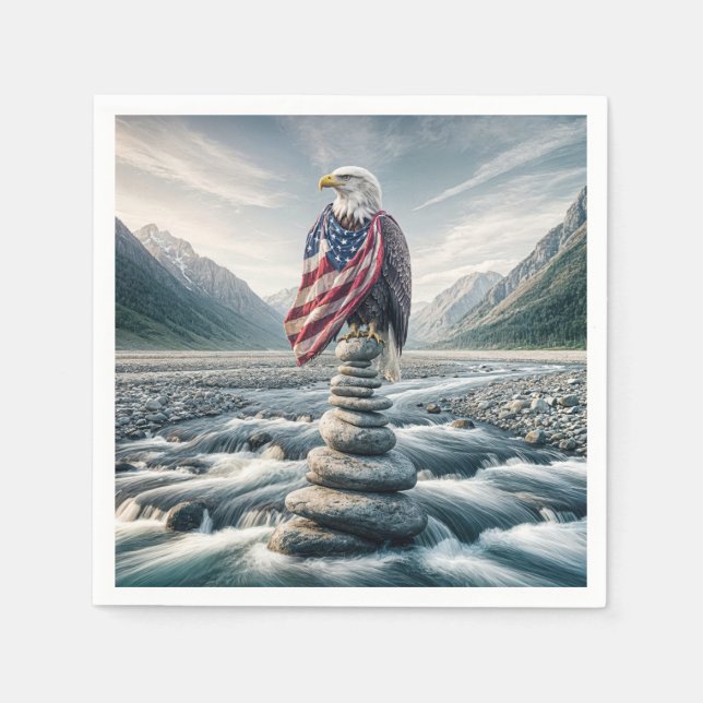 Serviette En Papier Aigle de Bald avec drapeau américain sur un Caire (Devant)