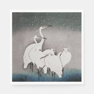 Serviette En Papier Aigrettes japonaises Grues Oiseau Hiver Neige Art