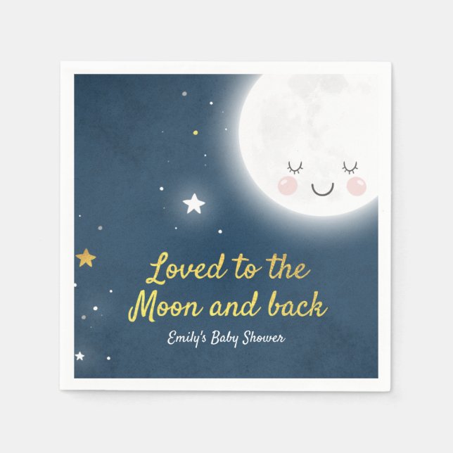 Serviette En Papier Aimé À La Lune Et Baby shower Arrière Napkin (Devant)