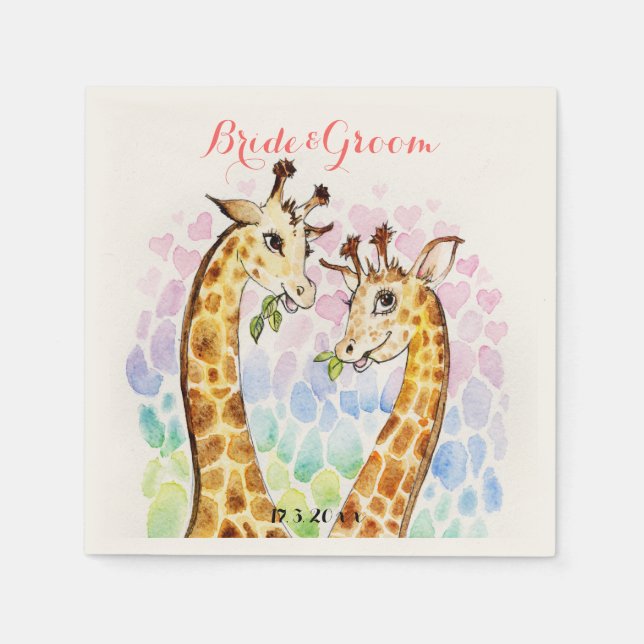 Serviette En Papier Aimer girafe jour de mariage aquarelle (Devant)