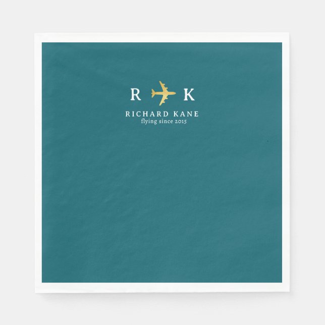 Serviette En Papier Airplane With Pilot Initials - aero dark teal blue (Devant)