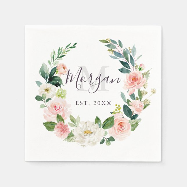Serviette En Papier Airy Blush Monogram Mariage Napkin établi (Devant)