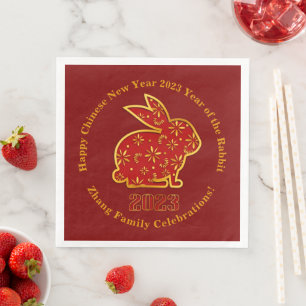 Serviette En Papier Ajouter le nom Nouvel An Chinois 2023 Lapin Rouge 