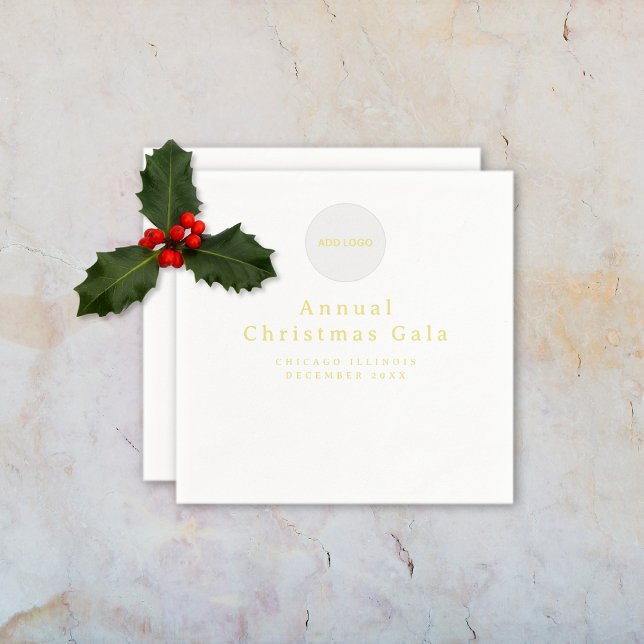 Serviette En Papier Ajouter Logo Elegant Or Blanc Texte Personnalisé (Add Logo Elegant Gold White Custom Text Napkins (multiple shown))