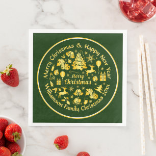 Serviette En Papier Ajouter un nom Modifier le texte Or Vert Noël 20xx