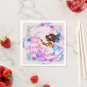 Serviette En Papier Ajouter un nom Texte Mermaid Pink Mauve Aqua Party