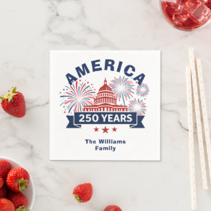 Serviette En Papier Ajoutez le nom de famille America 250 Feux d'artif