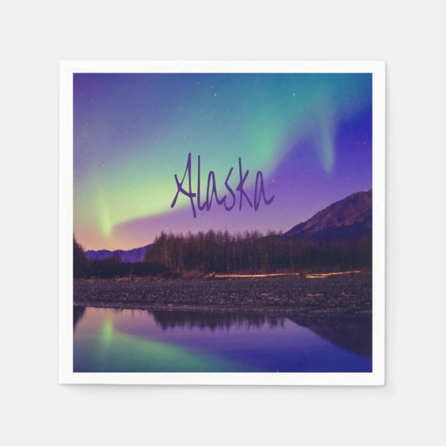 Serviette En Papier Alaska Northern Lights Mountains Lake (Devant)