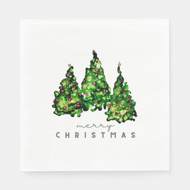 Serviette En Papier Alcohol Ink Design Christmas Tree Holiday Napkins (Devant)