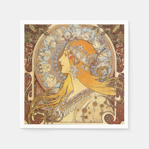 Serviette En Papier Alfonse Mucha Zodiac Art nouveau femme