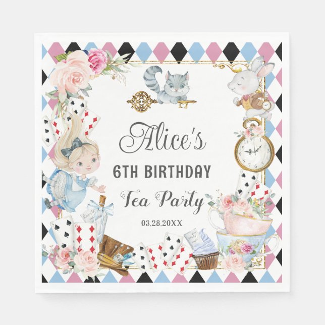 Serviette En Papier Alice au pays des merveilles Anniversaire High Tea (Devant)