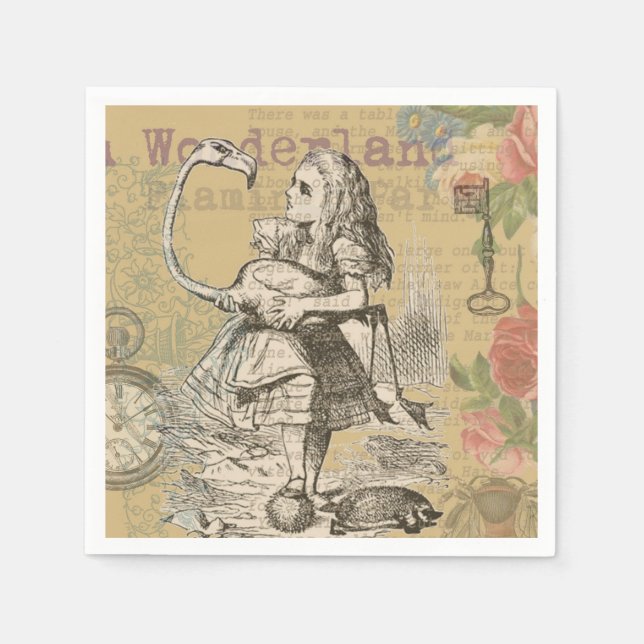 Serviette En Papier Alice au pays des merveilles Flamant rose classiqu (Devant)