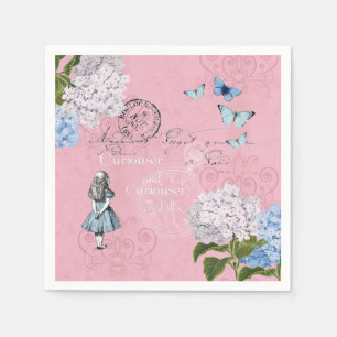 Serviette En Papier Alice au pays des merveilles Floral Pink Papier bl