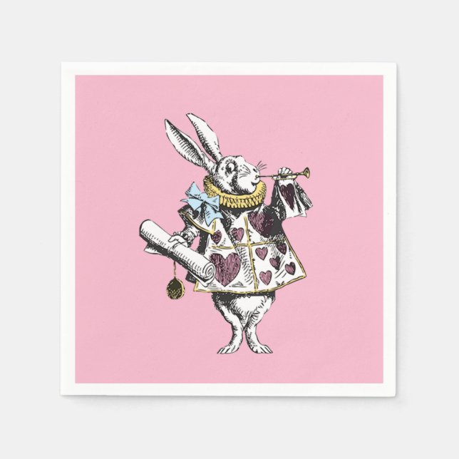 Serviette En Papier Alice au pays des merveilles Rabbit rose (Devant)