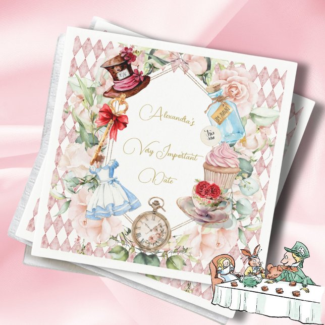 Serviette En Papier Alice Au Pays Des Merveilles Thème Floral Rose Per (Créateur téléchargé)