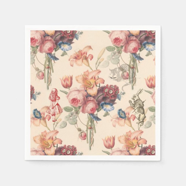 Serviette En Papier Alice au pays des merveilles Vintage Jardin Fleurs (Devant)