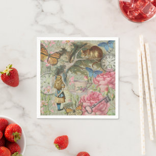 Serviette En Papier Alice Chat du Cheshire Jardin de l'Arbre Merveille
