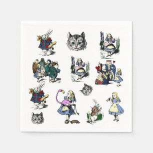 Serviette En Papier Alice en partie blanche de lapin et de Cheshire du