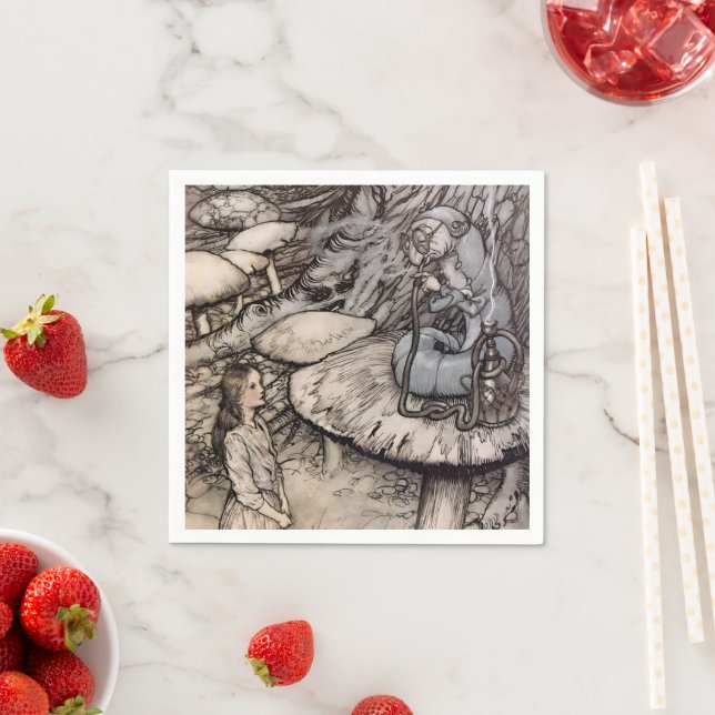 Serviette En Papier Alice et le Caterpillar Wonderland Party Rackham (En situation)
