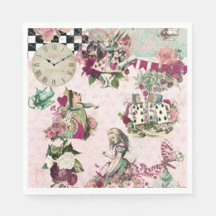 Serviette En Papier Alice rose élégant au pays des merveilles