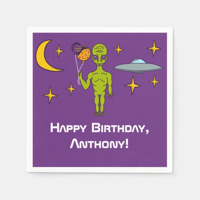 Serviette En Papier Alien spatial avec Balloons Planet Anniversaire (Devant)