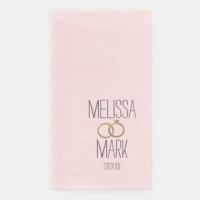 Serviette En Papier Alliance Simple Anneaux Faux Or Rose (Devant)