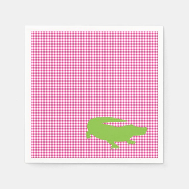 Serviette En Papier Alligator Crocodile rose vert Preppy amusant (Devant)