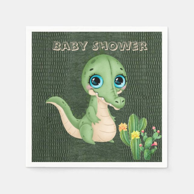 Serviette En Papier Alligator mignon et Baby shower de succulents (Devant)