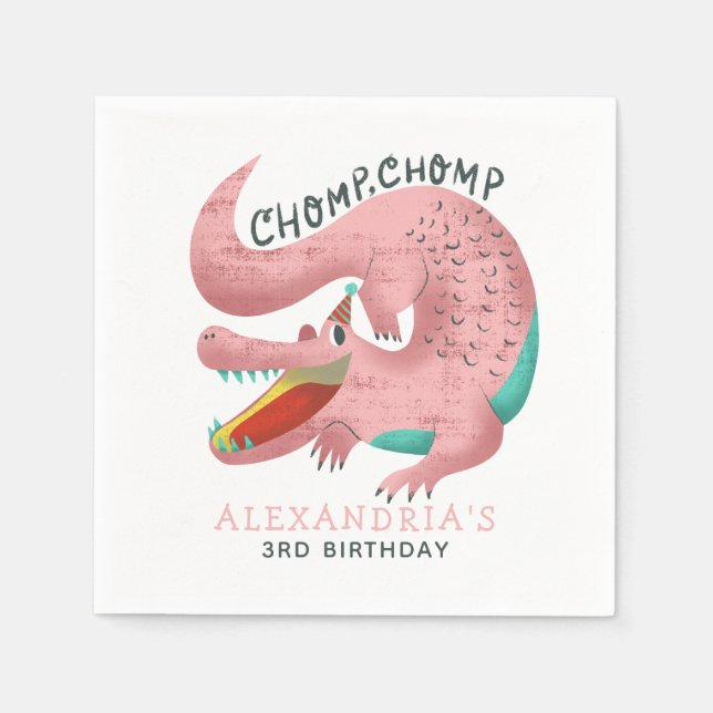 Serviette En Papier Alligator rose mignonne Filles de fête d'anniversa (Devant)