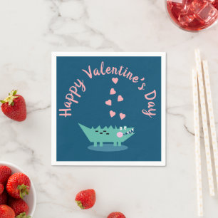 Serviette En Papier Alligator Valentines Coeurs de jour rose