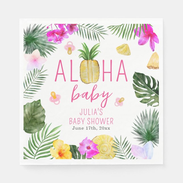 Serviette En Papier Aloha Baby Pineappy & Pacifiers Baby shower Luau (Devant)
