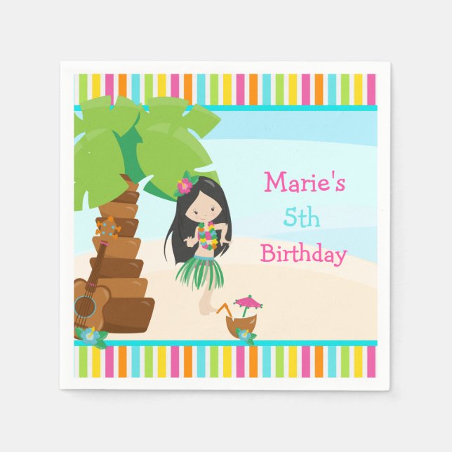 Serviette En Papier Aloha Black Hair Girl Party (Devant)