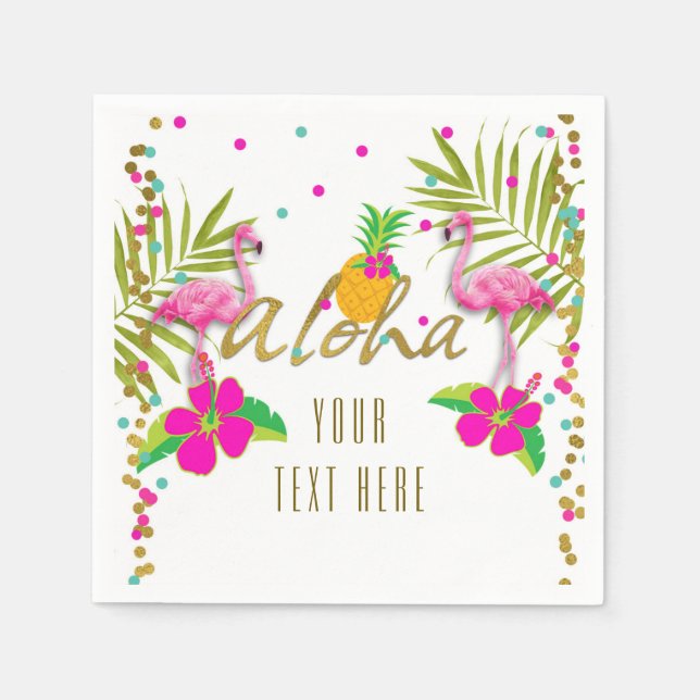 Serviette En Papier Aloha Luau Filles Flamant rose Tropical (Devant)