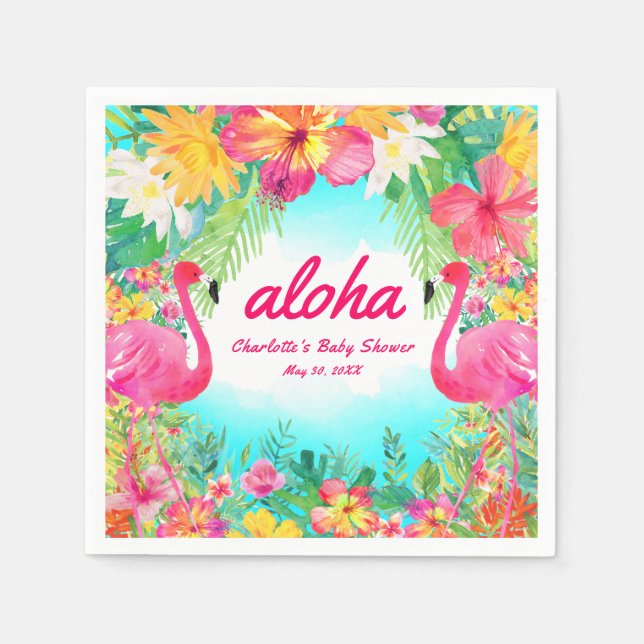 Serviette En Papier Aloha Luau Flamant rose tropical Baby shower papie (Devant)