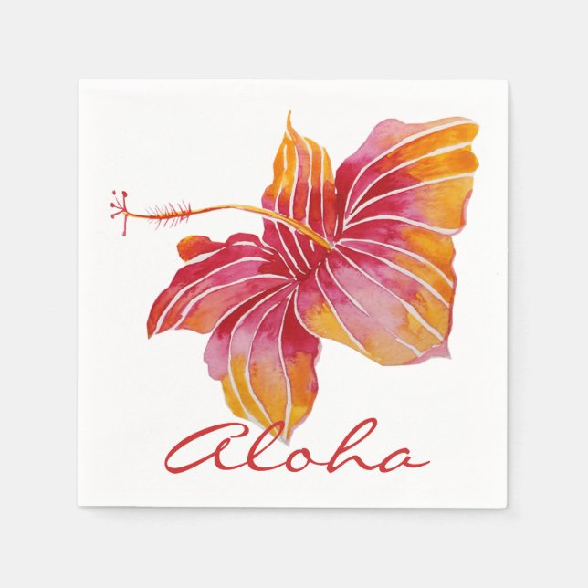 Serviette En Papier Aloha | Papier à fleurs Hawaii Hibiscus (Devant)