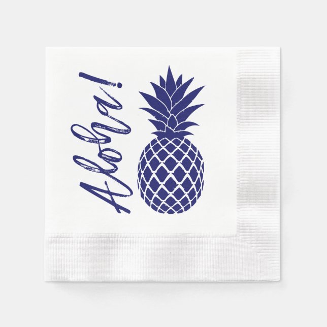 Serviette En Papier Aloha Pineapple Beach Party Luau | blanc marine (Devant)