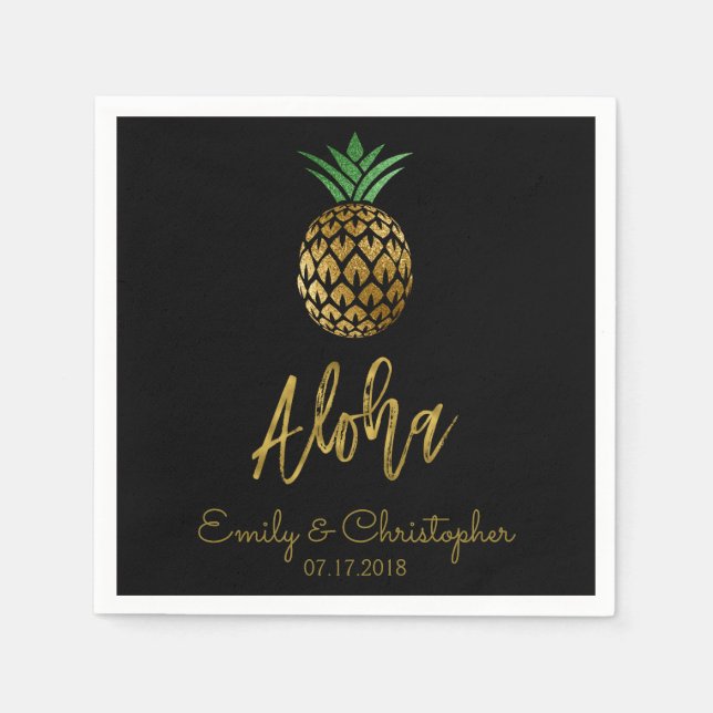 Serviette En Papier Aloha Tropical Hawaiian Mariage Ananas Blanc (Devant)