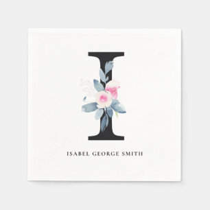 SERVIETTE EN PAPIER ALPHABÈTES FLORAUX BLEU BLEU BLEU DOUX LETTRE I