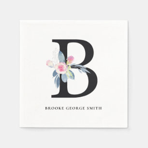 SERVIETTE EN PAPIER ALPHABÈTES FLORAUX BLEU BLEU DOUX LETTRE B