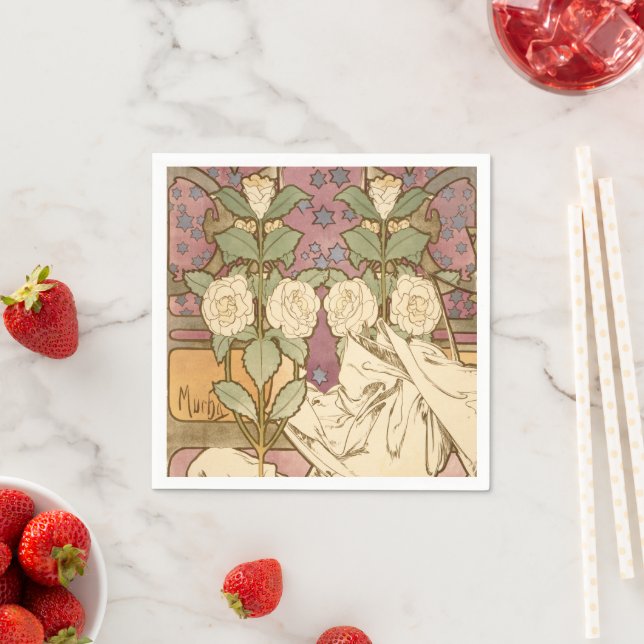 Serviette En Papier Alphonse Mucha Elégante Art Nouveau Stars Camellia (En situation)