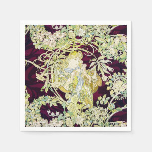 Serviette En Papier Alphonse Mucha Femme au marguerite Art nouveau Art